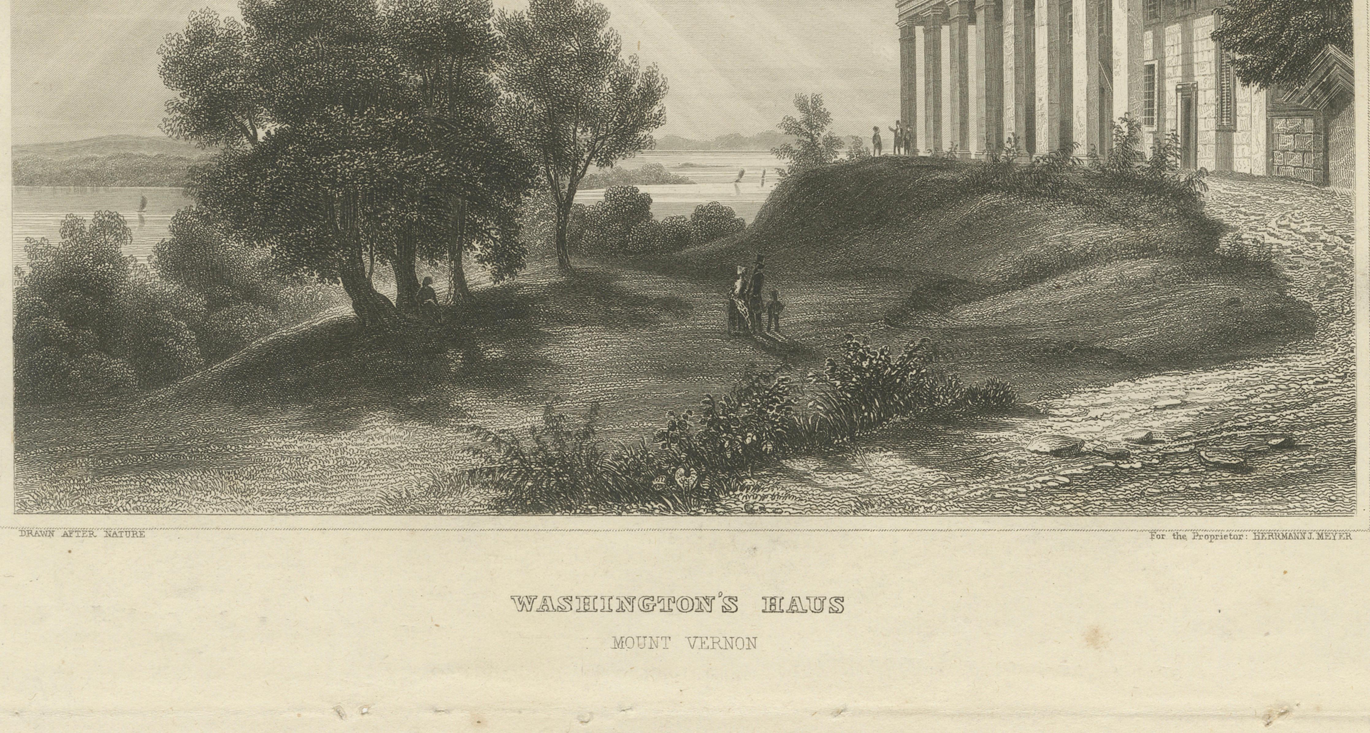 Mount Vernon Washington’s House – Antique Steel Engraving Virginia, 1854