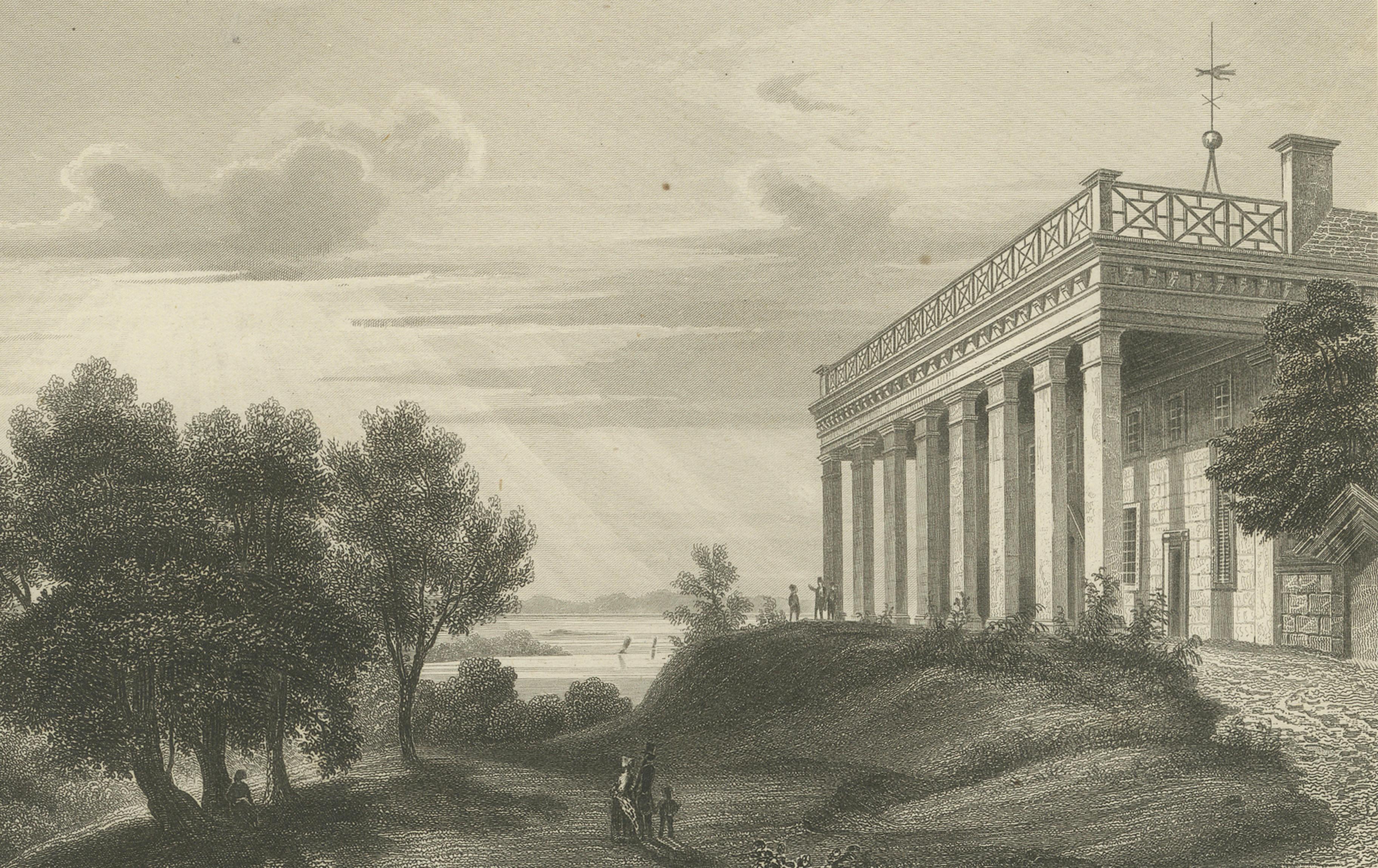Mount Vernon Washington’s House – Antique Steel Engraving Virginia, 1854