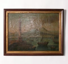 Mount Vesuvius From The Harbor of Naples 19th C. Oil on Canvas 21.5" x 27.75"