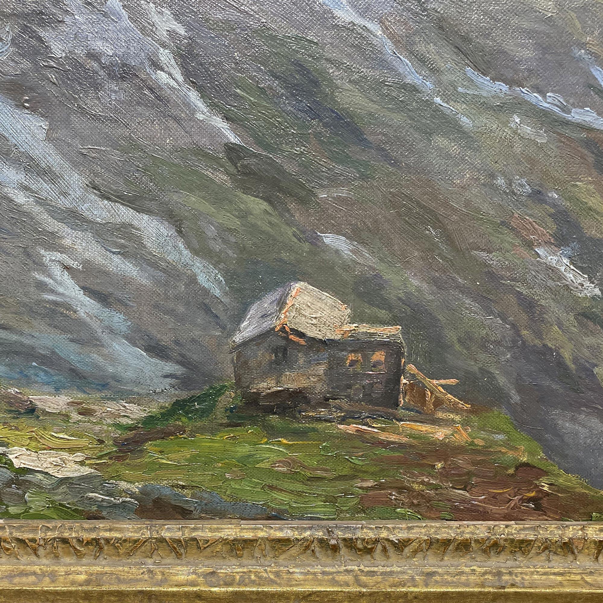 Refuge en Engadine - 1930

47 cm x 57 cm sans cadre
57 x 67 cm avec cadre en sapin ancien
huile sur panneau - vers 1930

Belle peinture riche en matière, aux couleurs vives et lumineuses.
Un refuge en haute montagne à la fin du printemps.

Au dos,
