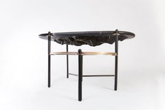 Small Modern Side Table Mountain, Marble and mirror top, Metal and brass base.