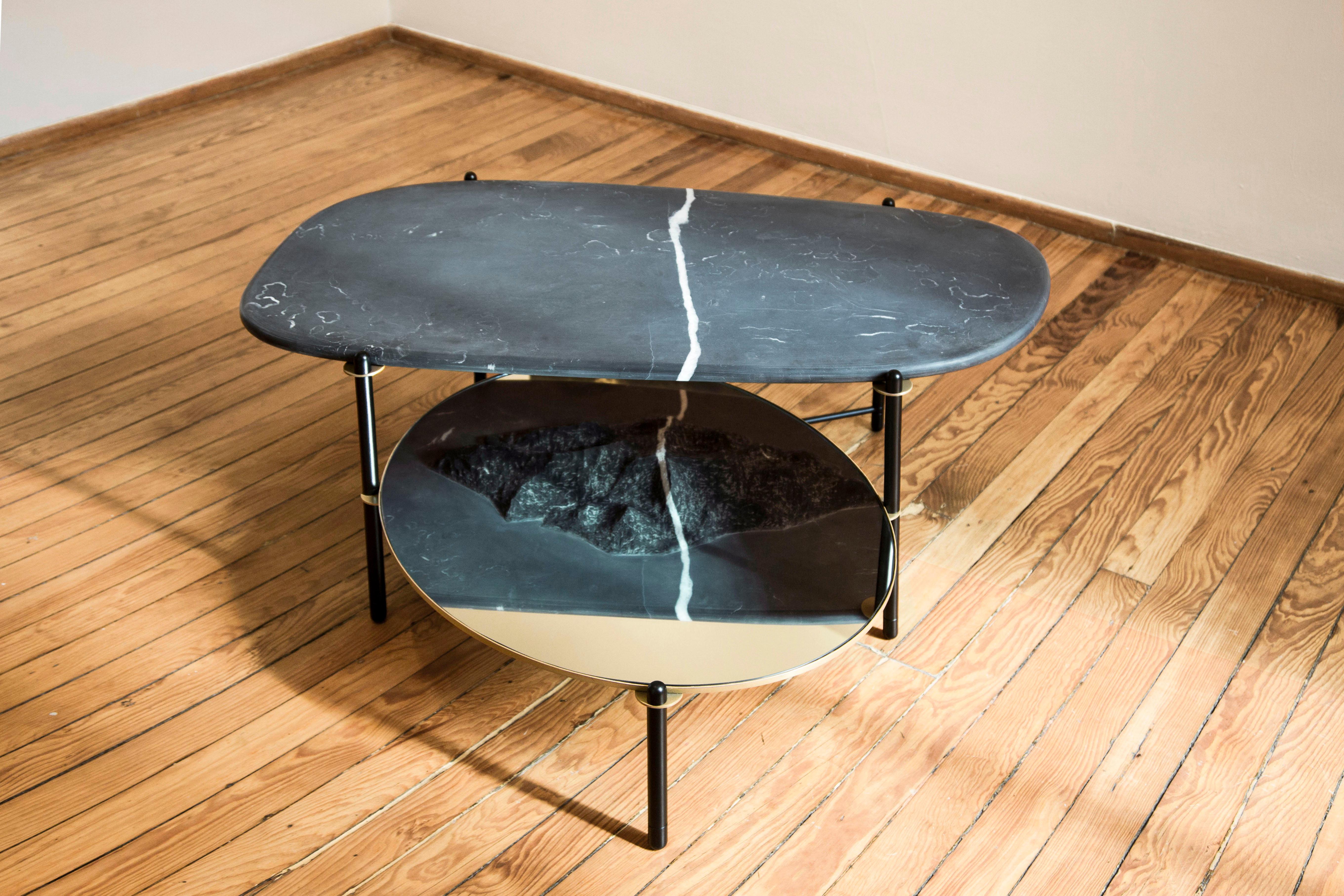 Mountain Coffee Table, Hand Carved Marble Top and Metal, Mexican Design 80 cm For Sale 1