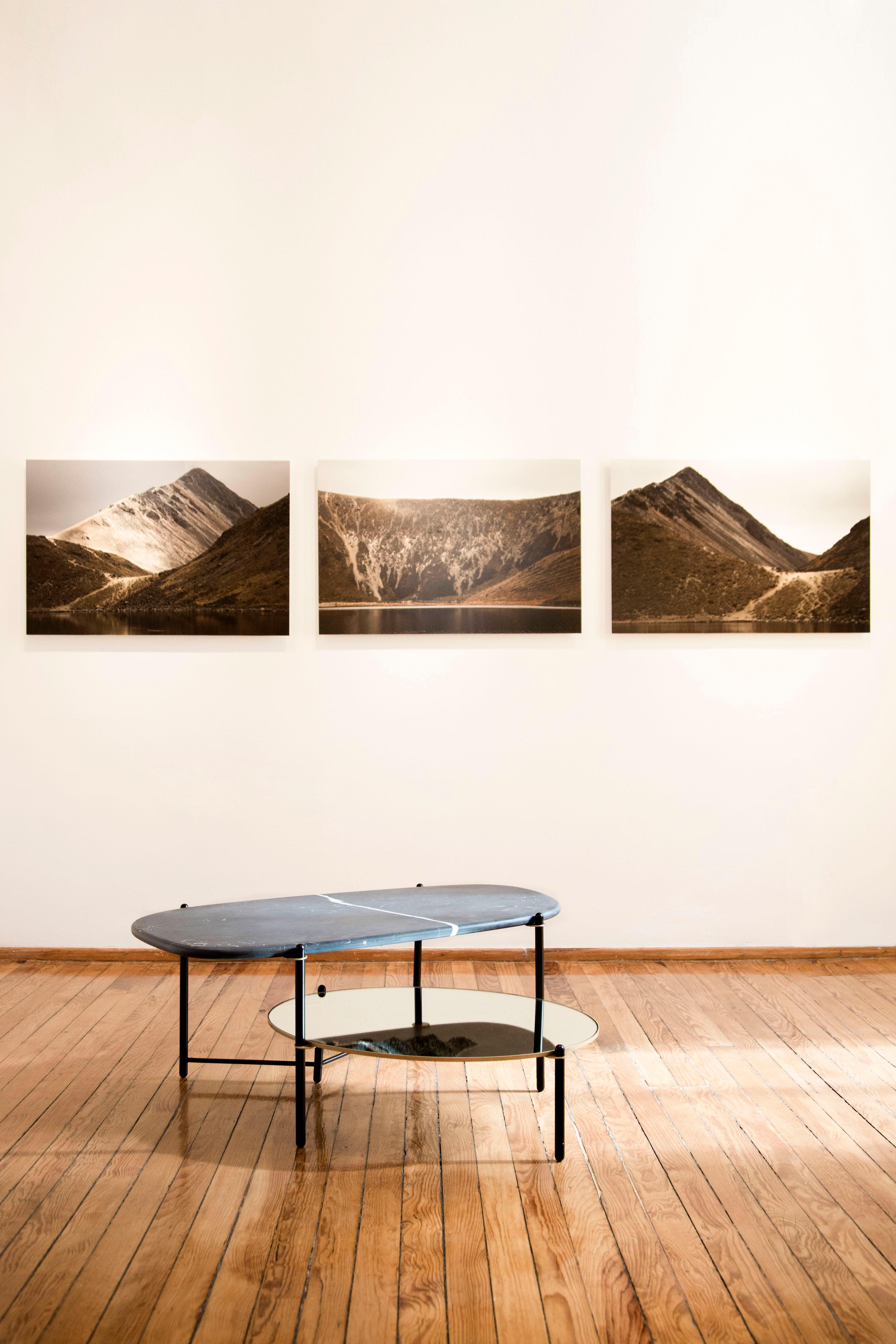 Contemporary Mountain Coffee Table, Hand Carved Marble Top and Metal, Mexican Design 120 cm For Sale