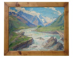 Mountain Creek Painting Oil on Canvas Alps Landscape, 1924