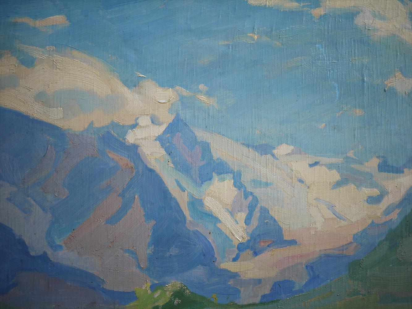 Italian Mountain Creek Painting Oil on Canvas Alps Landscape, 1924
