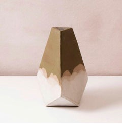 "Mountain" Geometric Vase in Matte Green and White by John Sheppard