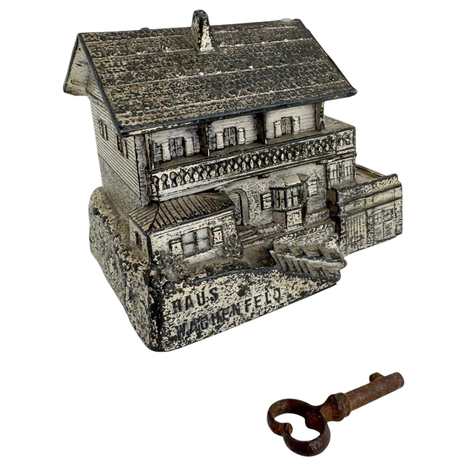 Mountain Hut Lodge Haus Wachenfeld Metal Money Box Piggy Bank, Vintage 1930s For Sale 1