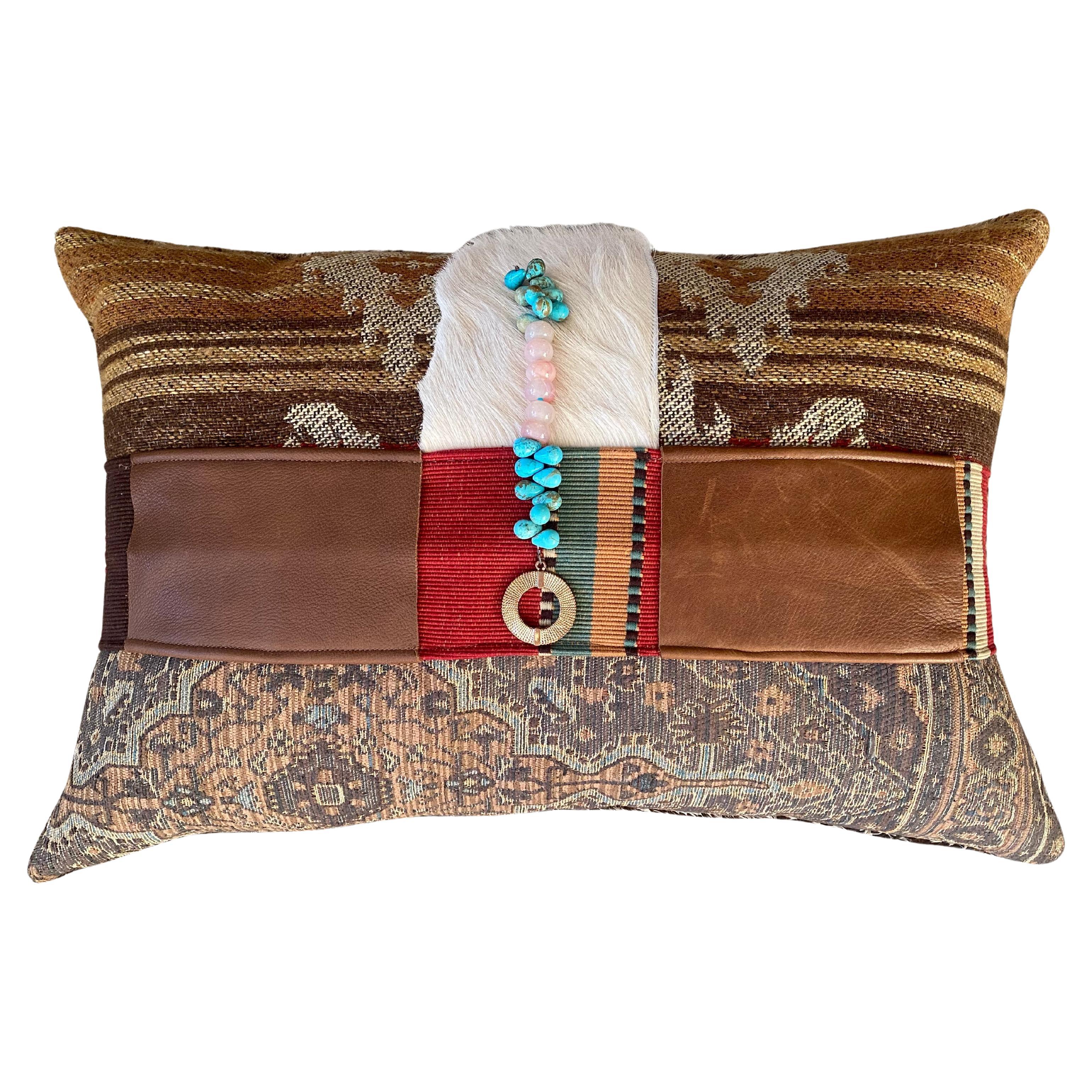 Mountain Inspired Lumbar Pillow with Turquoise Accent and Porcupine Back For Sale