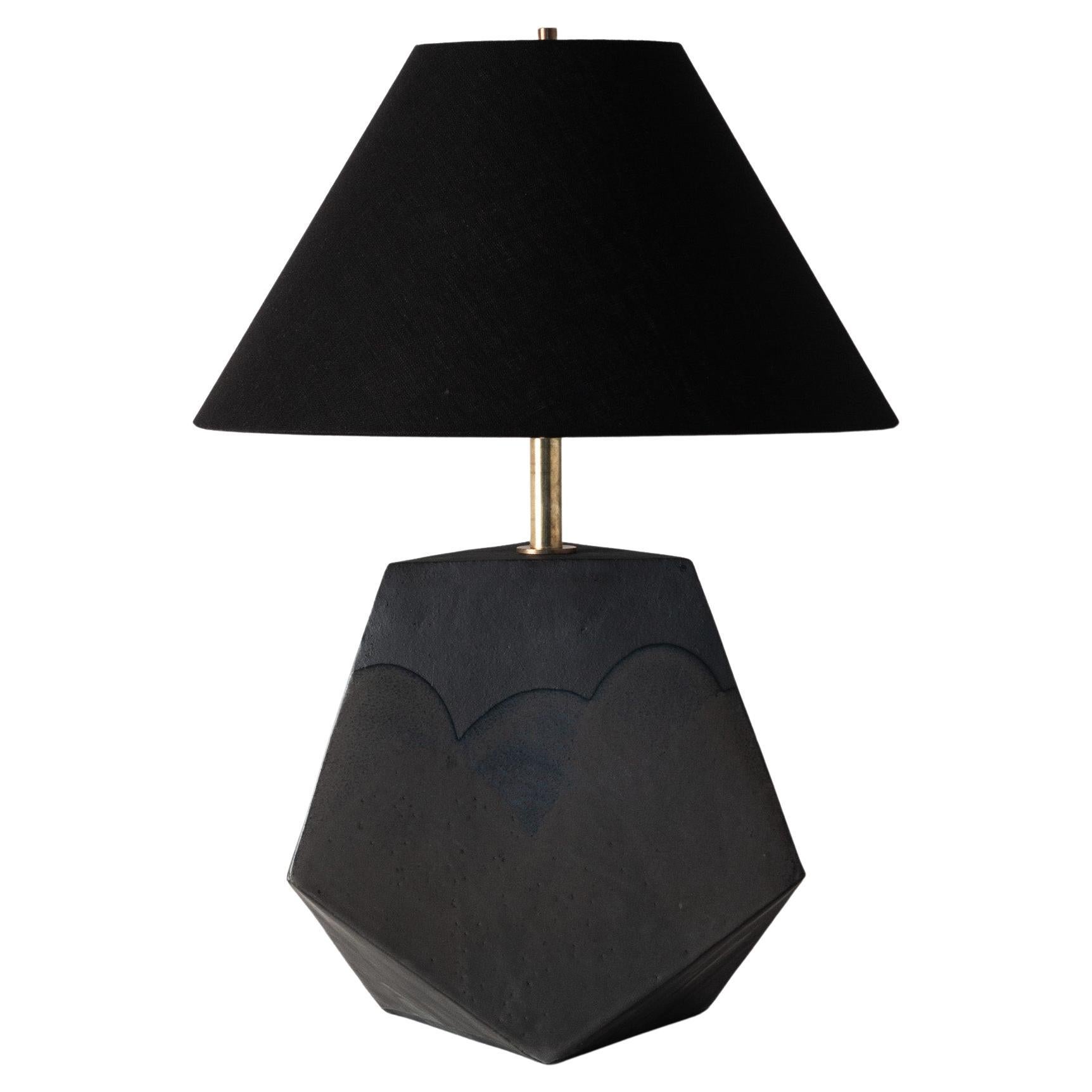 Mountain Lamp 2, Matte Black Geometric Ceramic Table Lamp For Sale