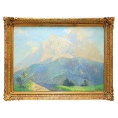 Mountain Landscape Oil on Board in Giltwood Frame