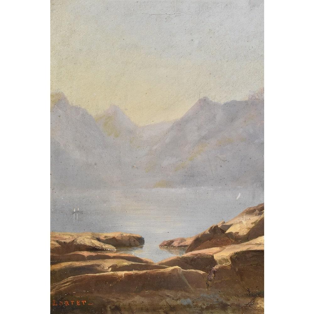 Louis Philippe Mountain Landscape Painting, Antique Oil Landscape Painting, Oil on Paper, XIX For Sale