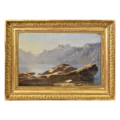 Peinture de paysage de montagne, peinture à l'huile ancienne de paysage, huile sur papier, XIX