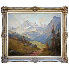 Mountain Landscape Painting, Oil on Canvas, 1950s
