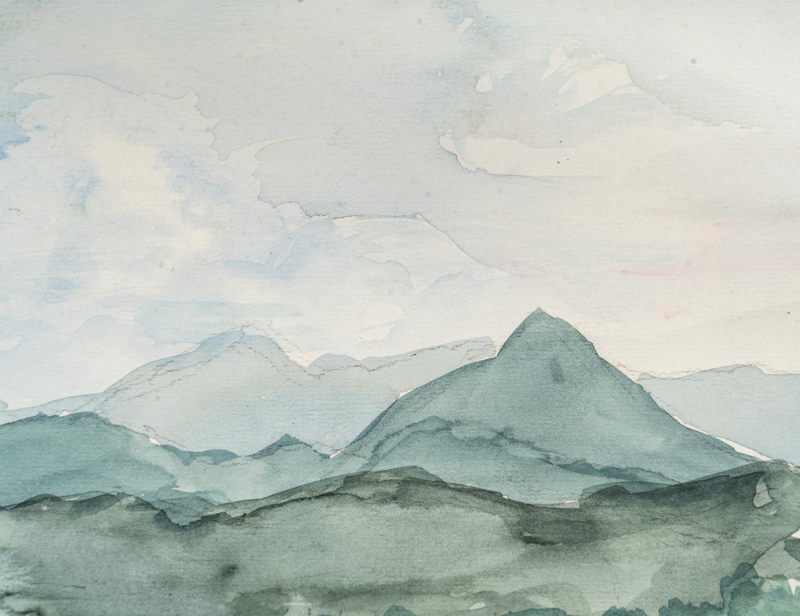 French Mountain Landscape, Watercolour on Paper For Sale