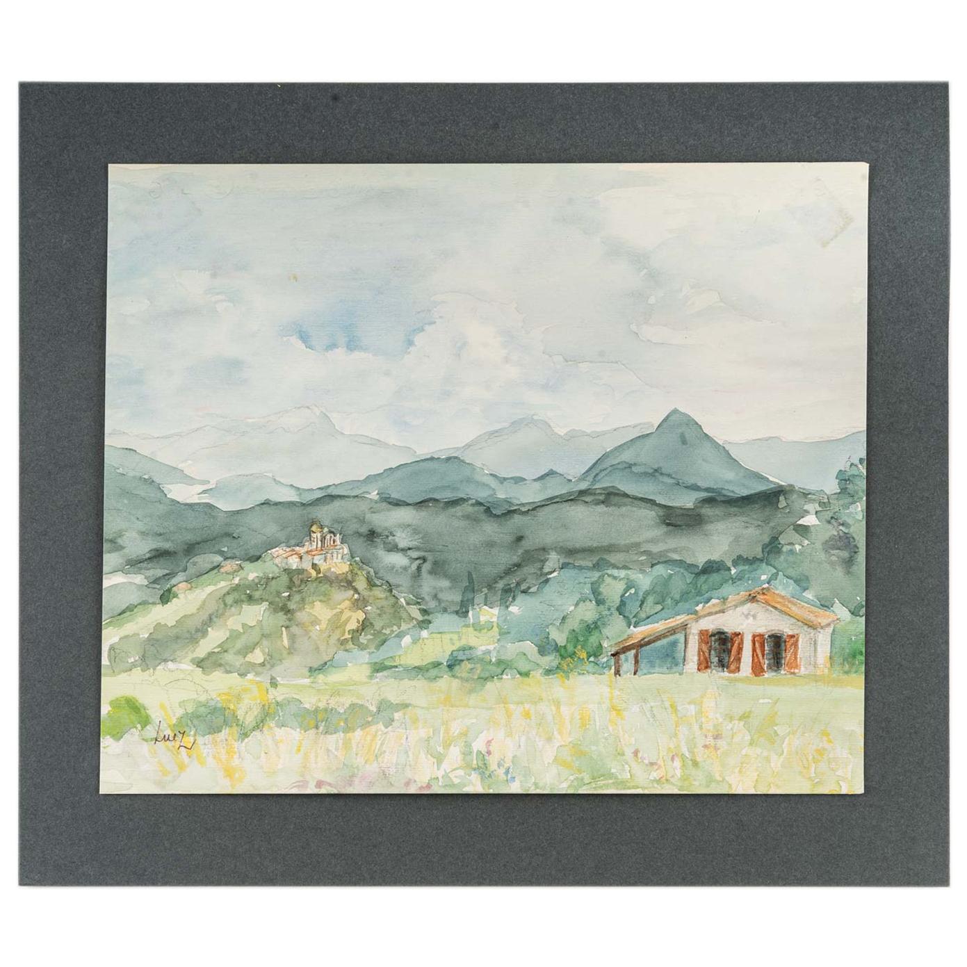 Mountain Landscape, Watercolour on Paper For Sale