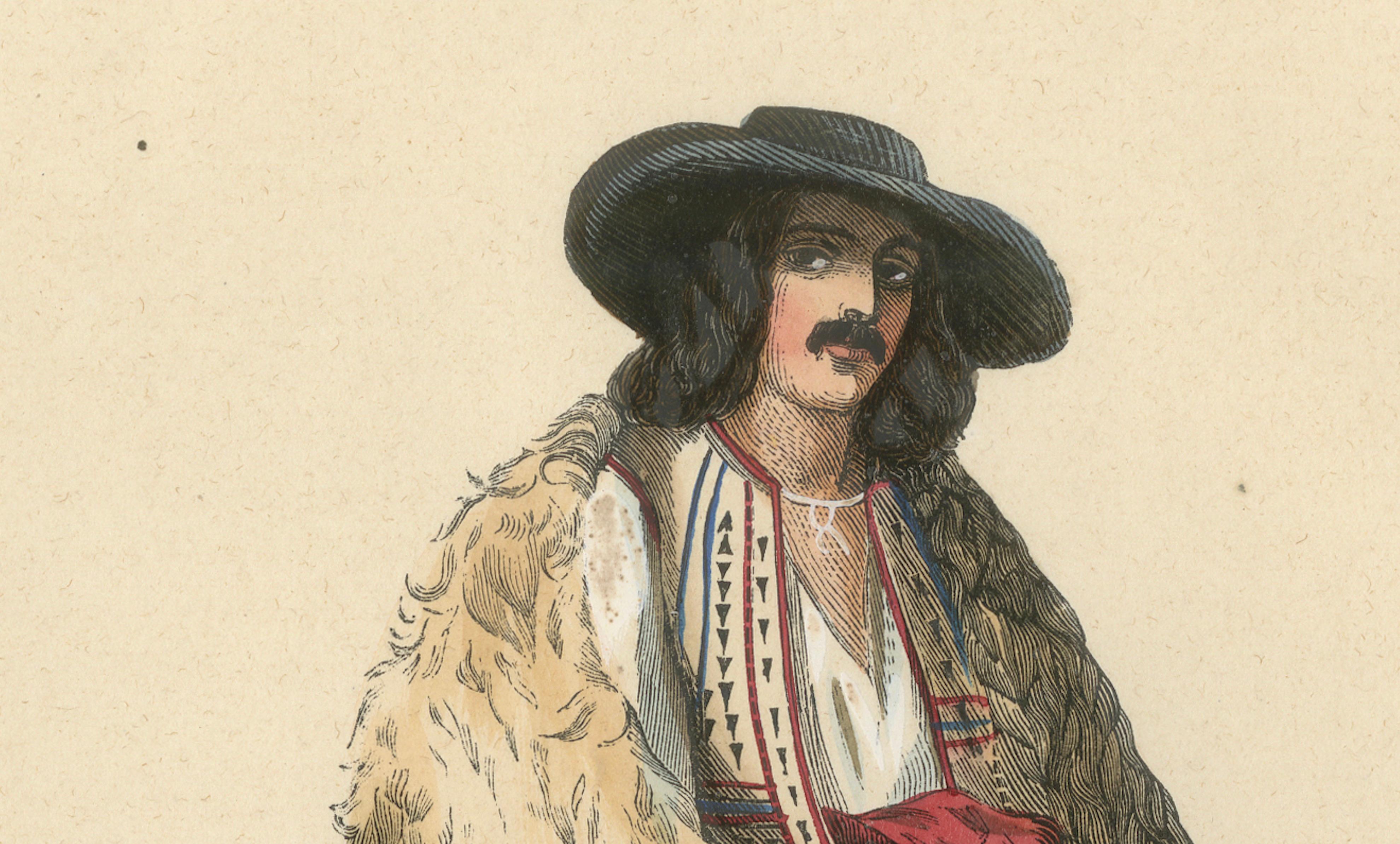 Mountain Man from Wallachia, Hand-Coloured Lithograph, c.1845