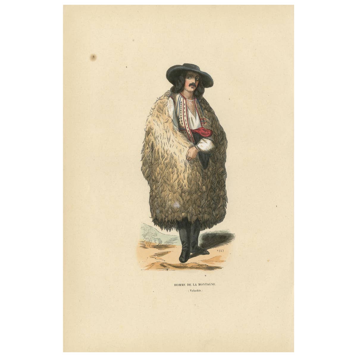 Mountain Man from Wallachia, Hand-Colored Lithograph, c.1845