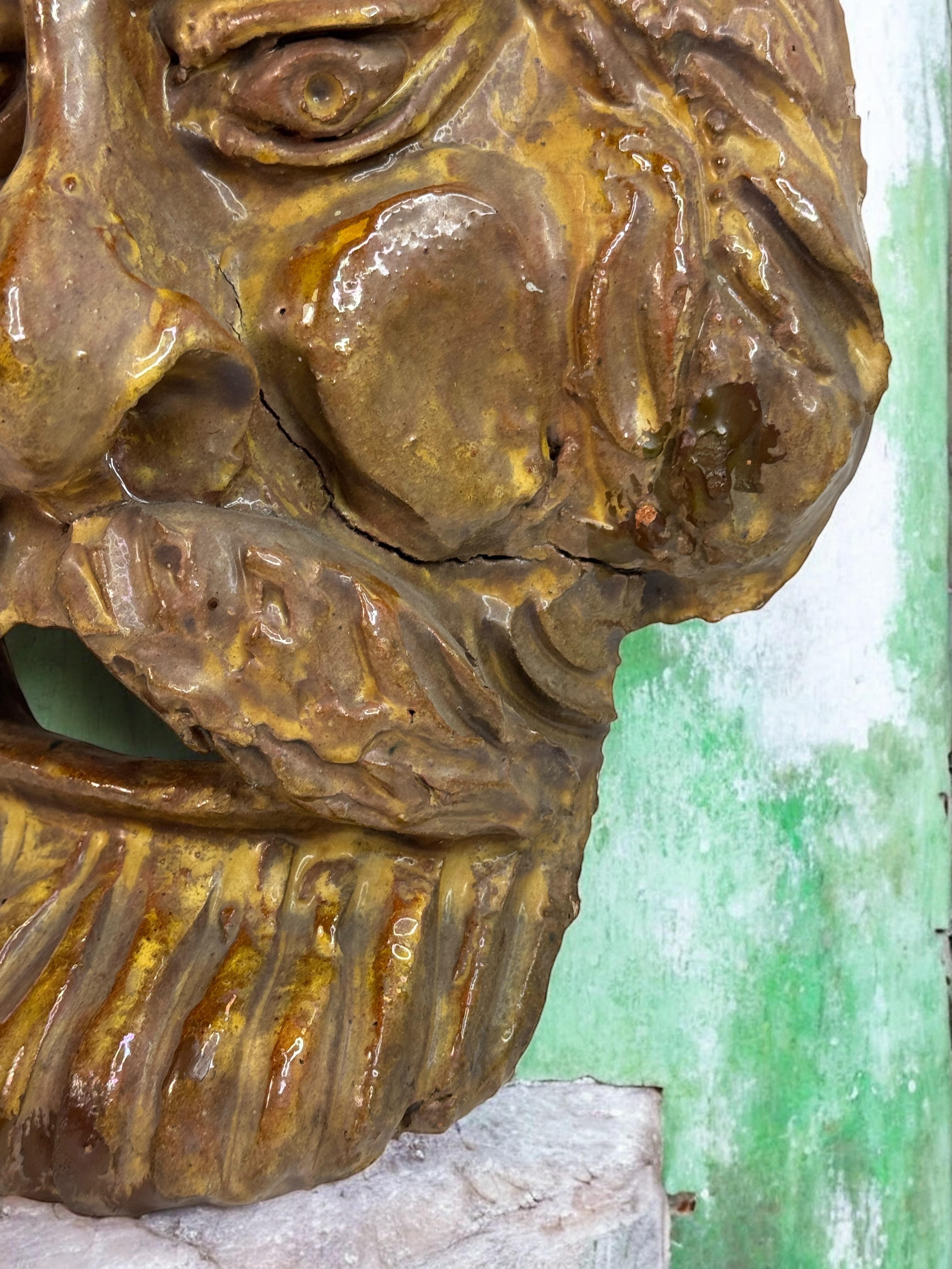 Mountain Man Head Wall Mask Antique Folk Art Terracotta Italy 1920s For Sale 3