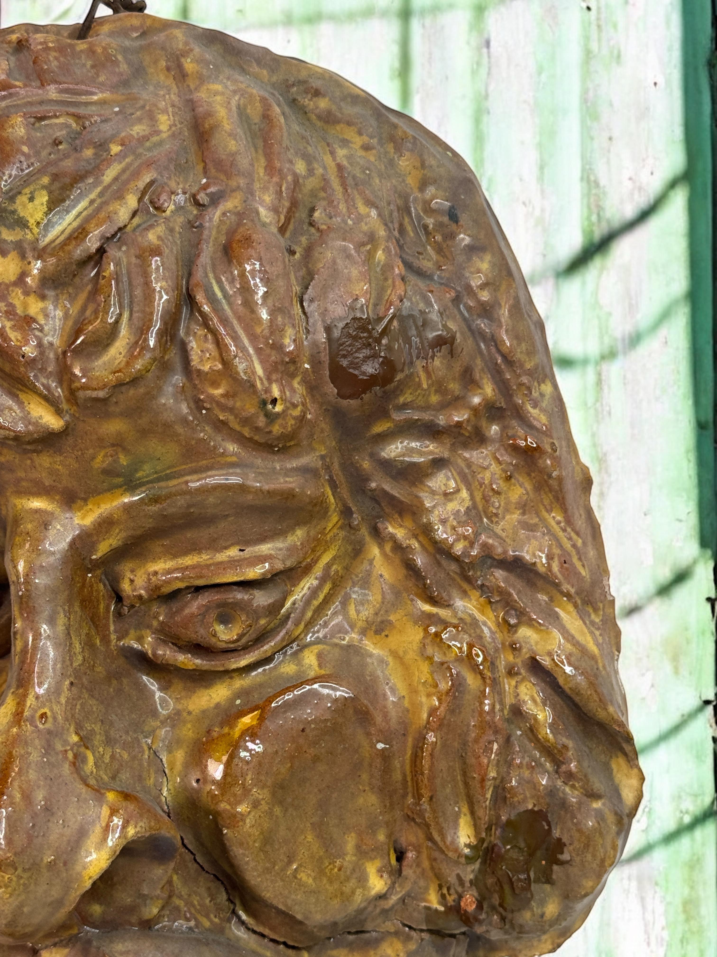 Mountain Man Head Wall Mask Antique Folk Art Terracotta Italy 1920s For Sale 5
