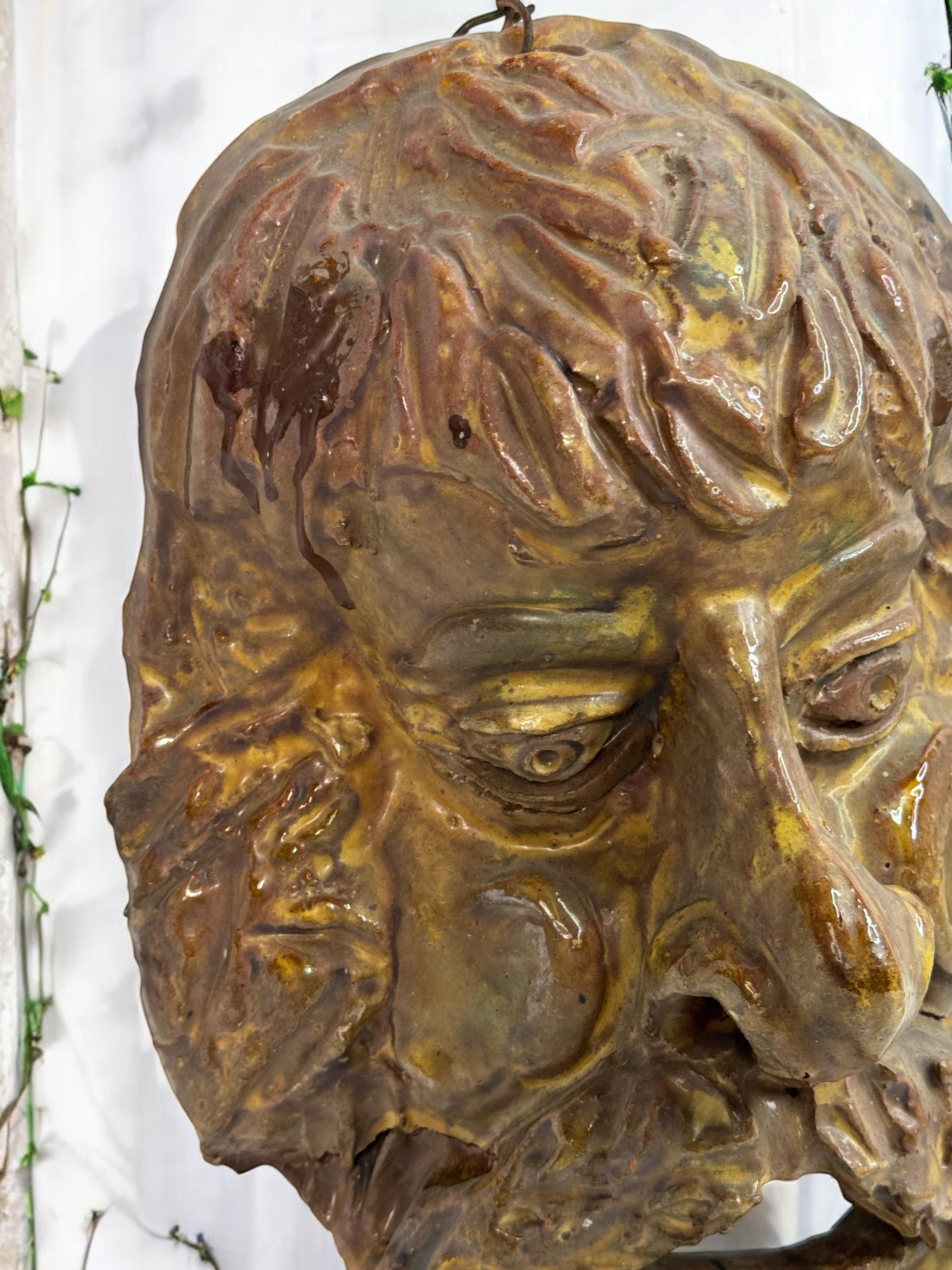 Mountain Man Head Wall Mask Antique Folk Art Terracotta Italy 1920s For Sale 7