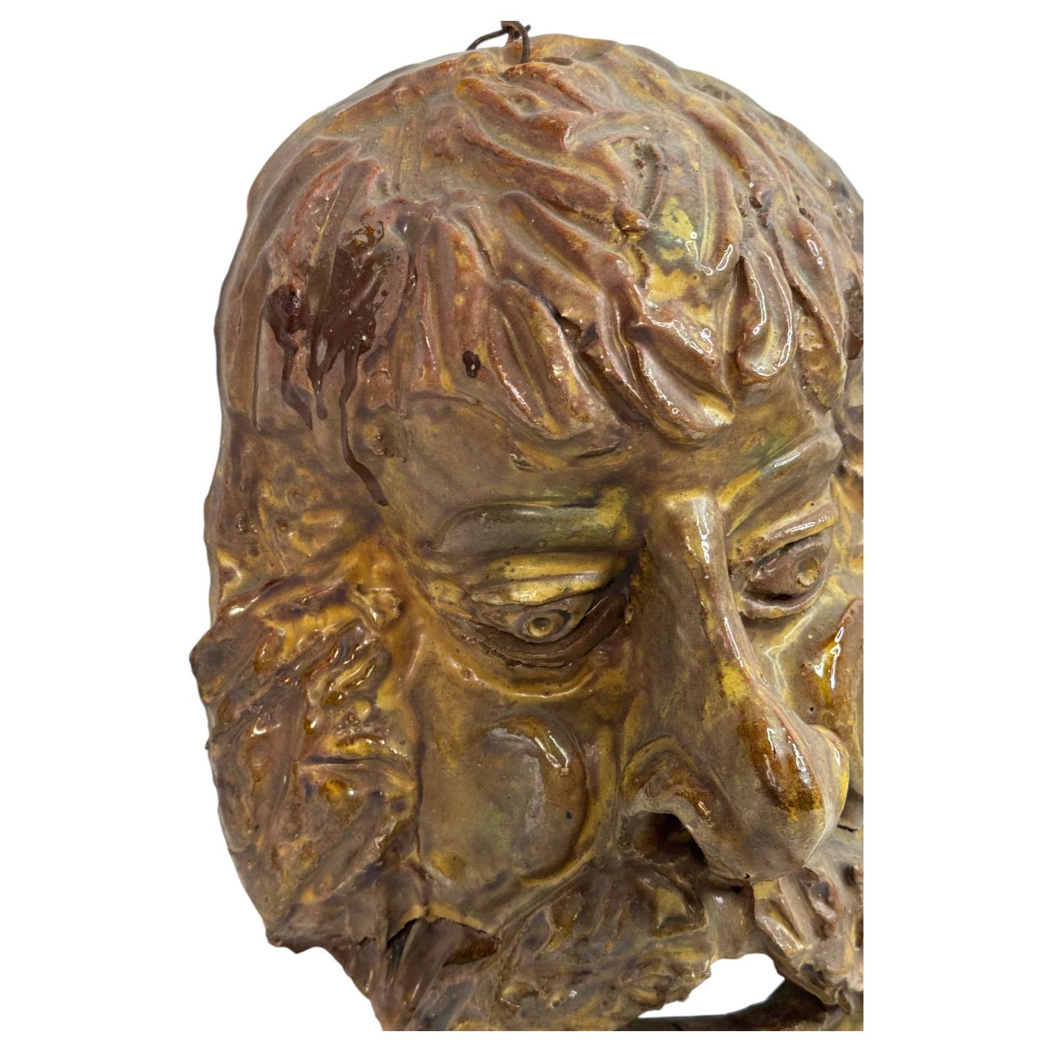 Mountain Man Head Wall Mask Antique Folk Art Terracotta Italy 1920s For Sale 8