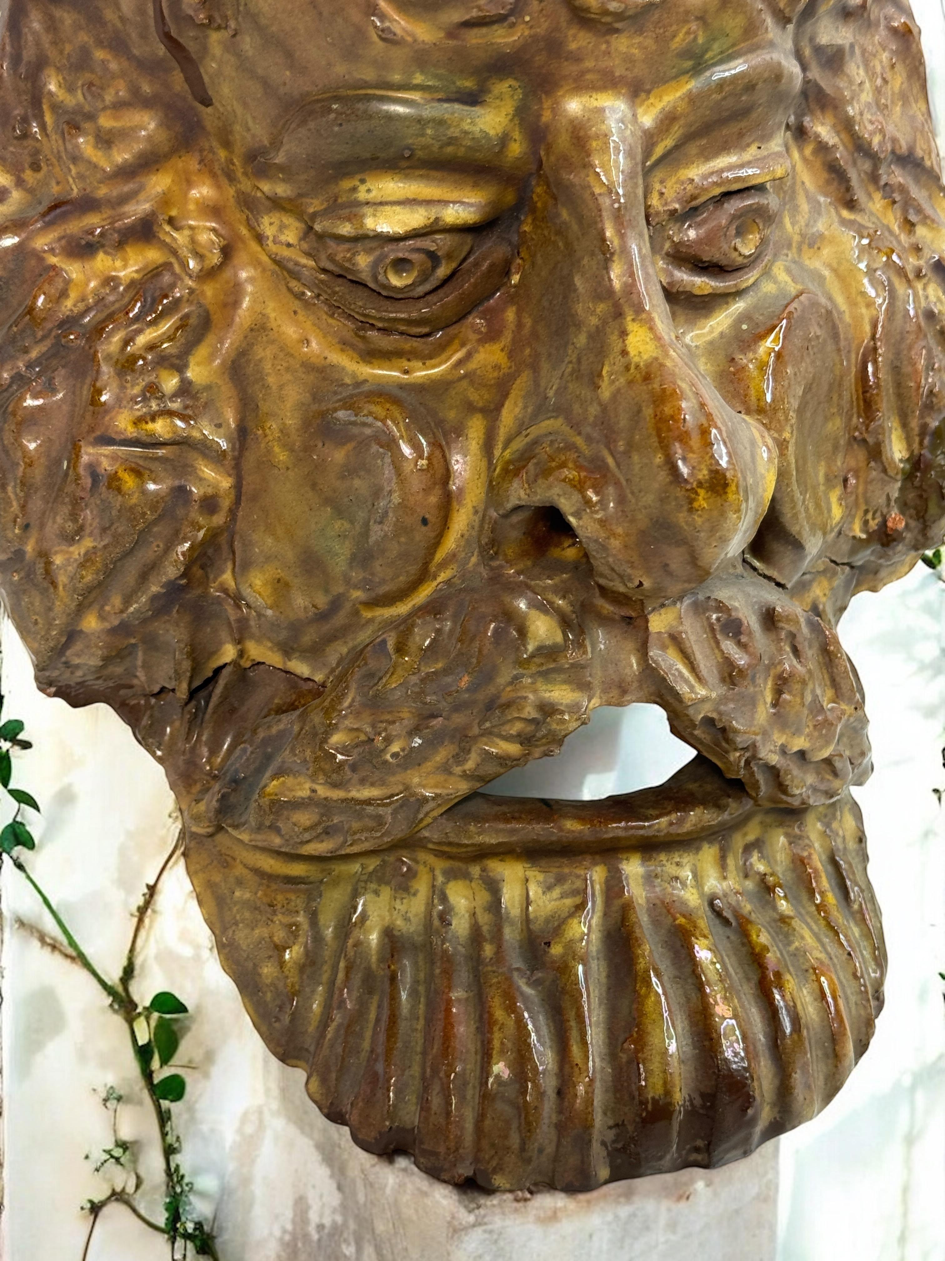 Mountain Man Head Wall Mask Antique Folk Art Terracotta Italy 1920s For Sale 9