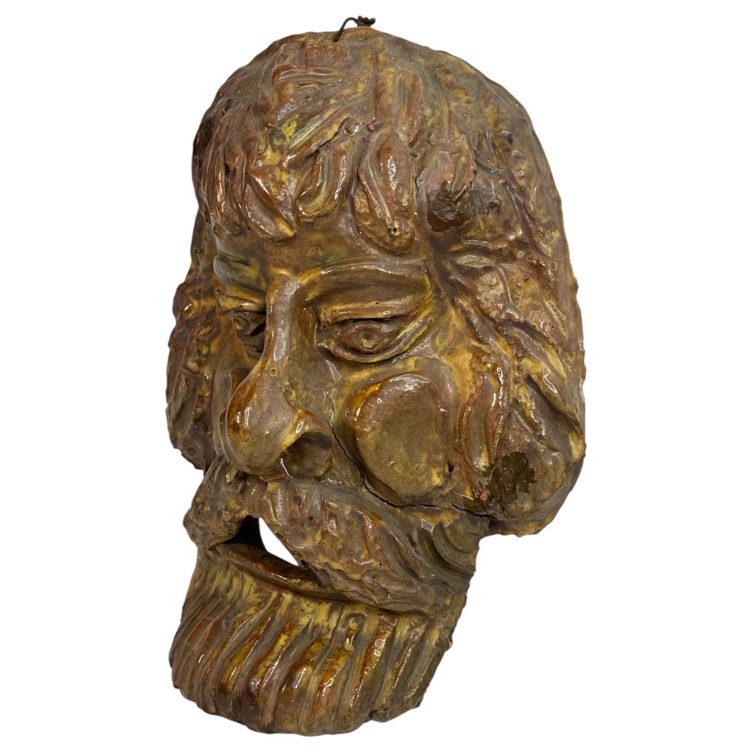 Mountain Man Head Wall Mask Antique Folk Art Terracotta Italy 1920s In Good Condition For Sale In Nuernberg, DE