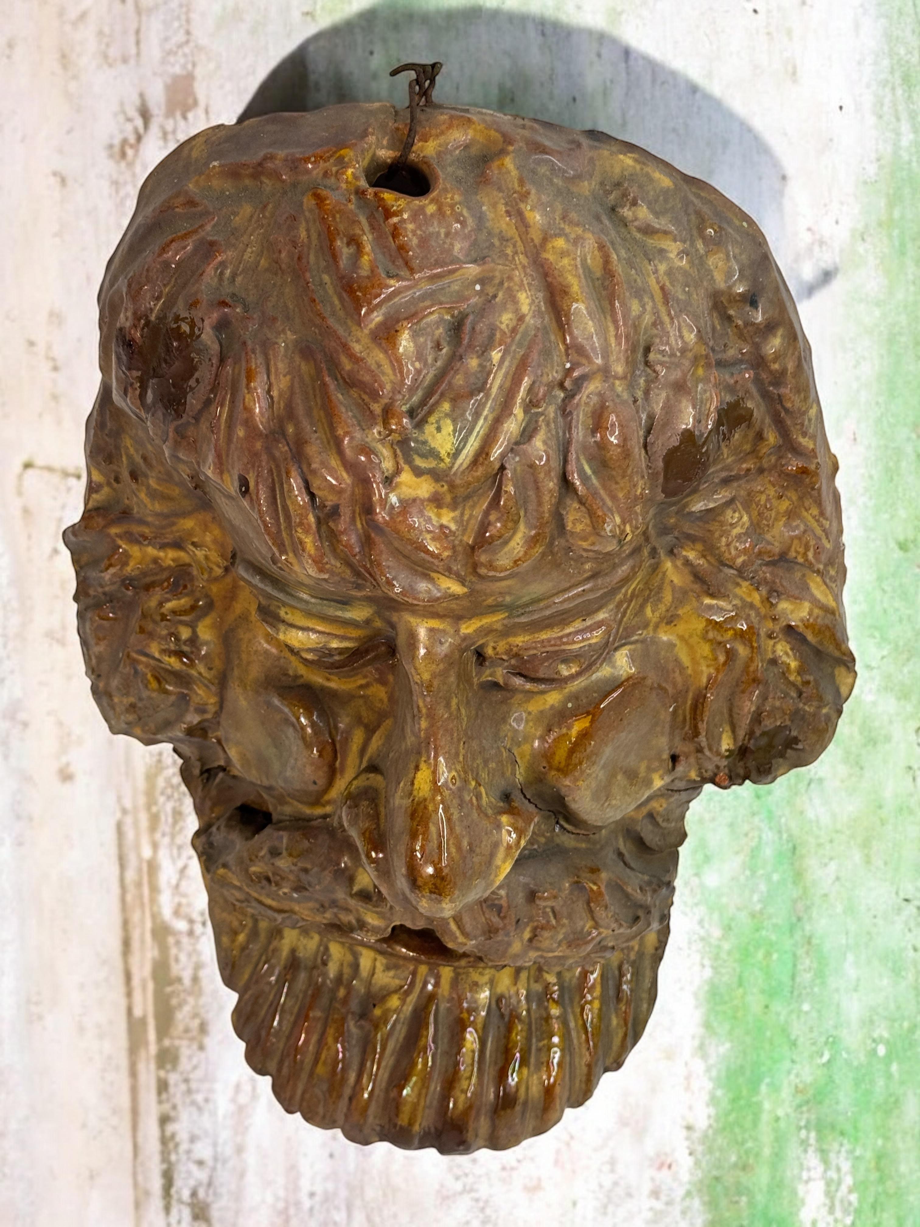 Mountain Man Head Wall Mask Antique Folk Art Terracotta Italy 1920s For Sale 1