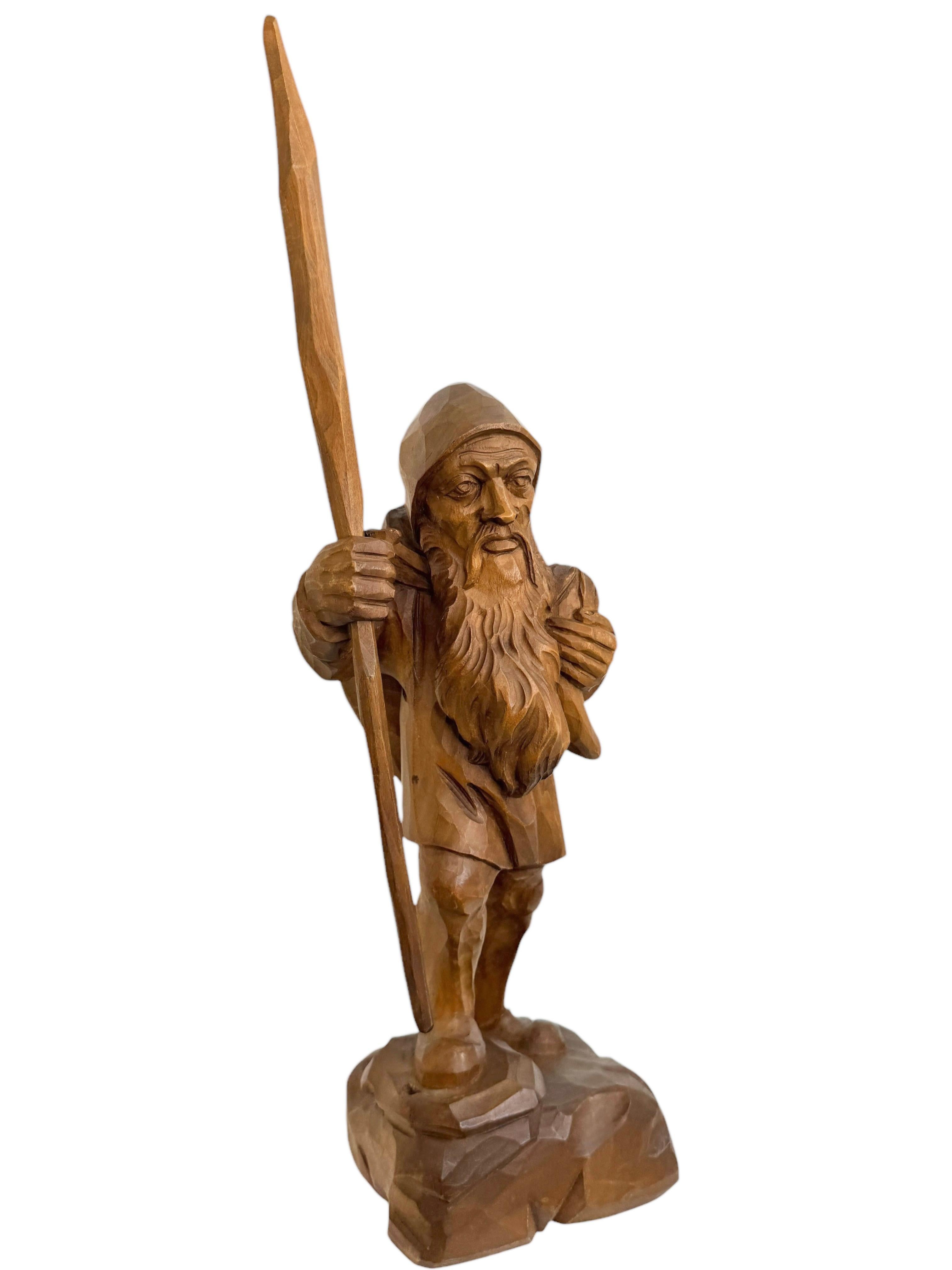 Statue des Bergmannes „The Mountain Ghost“ aus Holz, geschnitzt, Vintage, Deutsch, 1930er Jahre im Zustand „Gut“ im Angebot in Nuernberg, DE