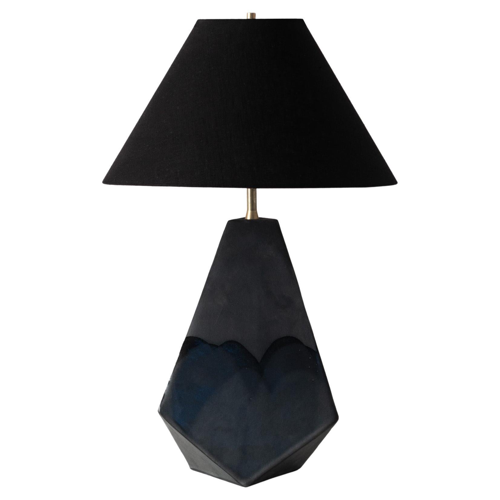 Mountain Lamp 1 - Matte Black Geometric Ceramic Table Lamp For Sale