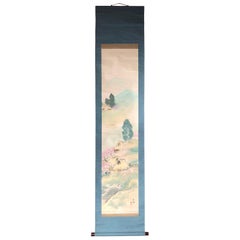 Mountain Minka Cottages Japanese Antique Hand-Painted Silk Scroll, Meiji