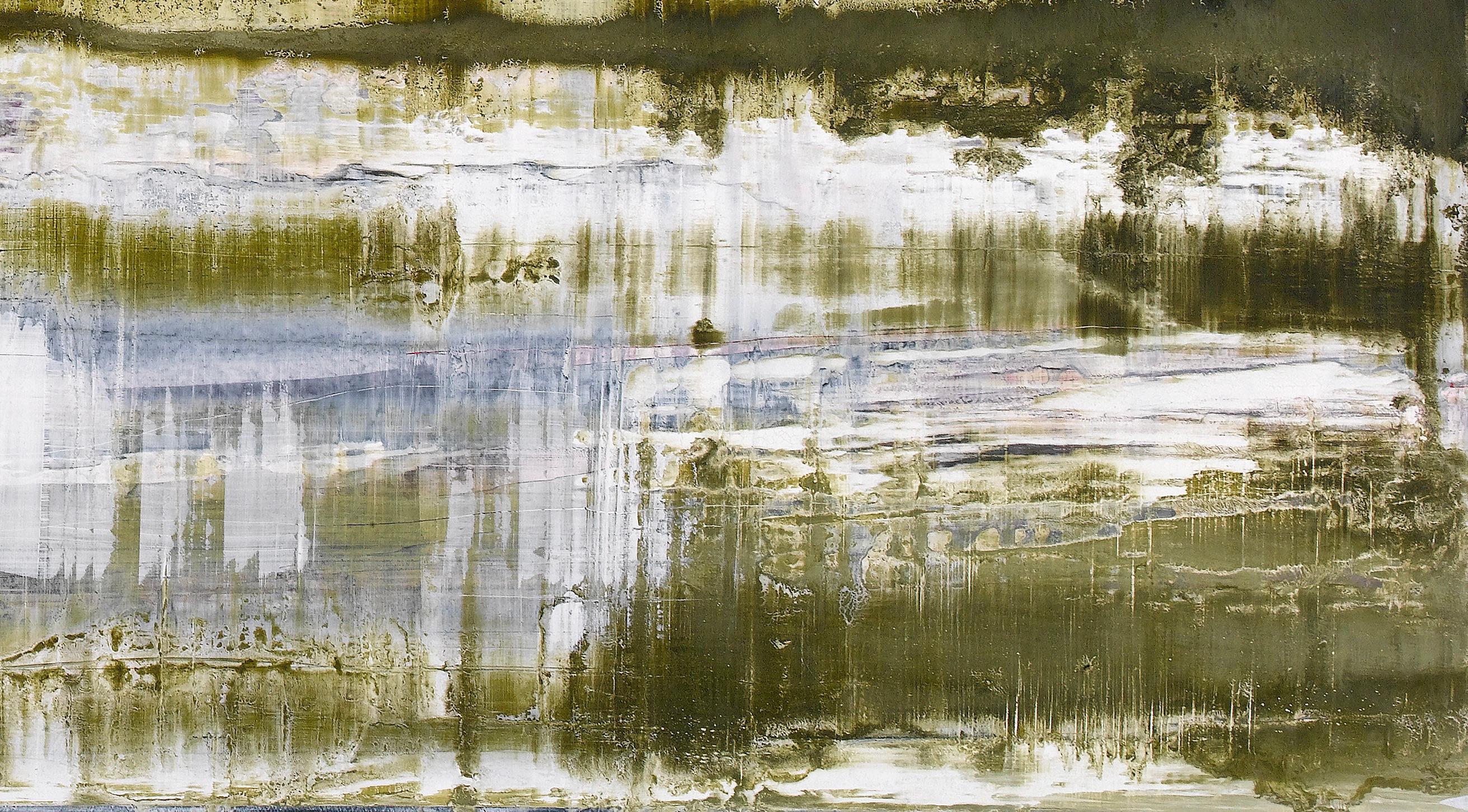 Zeitgenössische impressionistische Malerei, die eine Landschaft mit Wasser und Bergen darstellt im Zustand „Neu“ im Angebot in London, GB