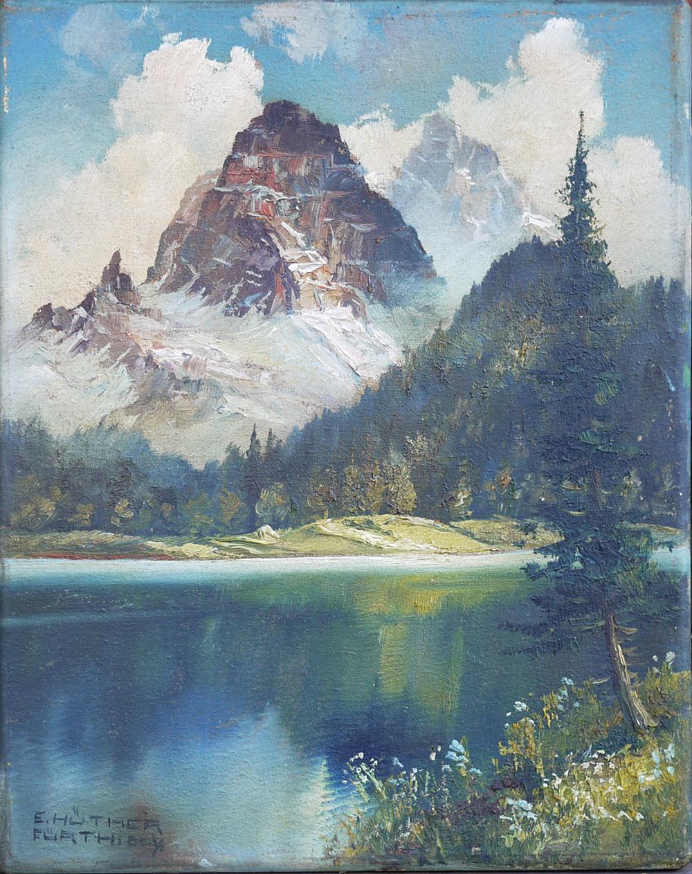 Mountain Painting, Dolomites, Oil on Canvas, E. Huther, 1930s 7