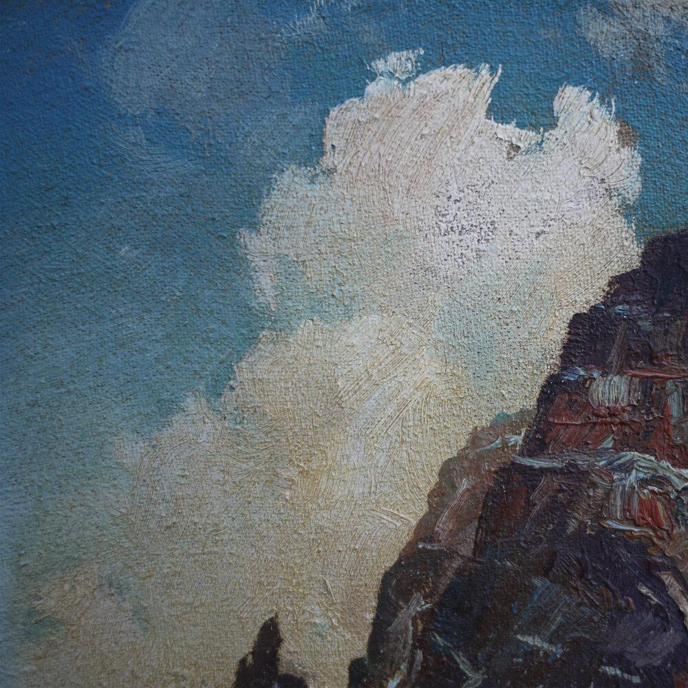 Mid-20th Century Mountain Painting, Dolomites, Oil on Canvas, E. Huther, 1930s