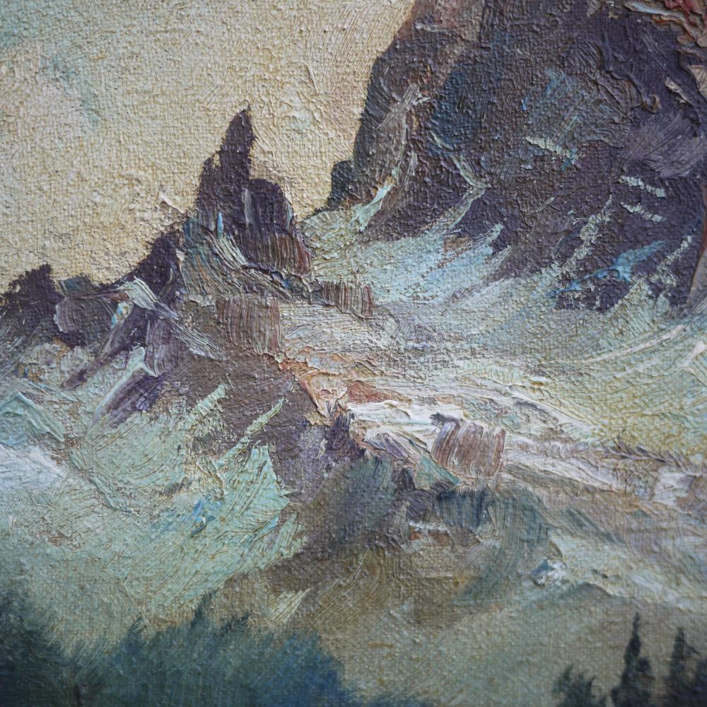 Mountain Painting, Dolomites, Oil on Canvas, E. Huther, 1930s 1