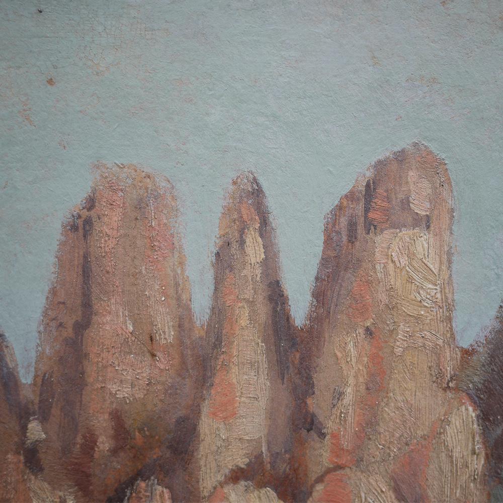 Mountain Painting, Dolomites, Oil on Cardboard, 1920 In Good Condition In Albignasego, IT