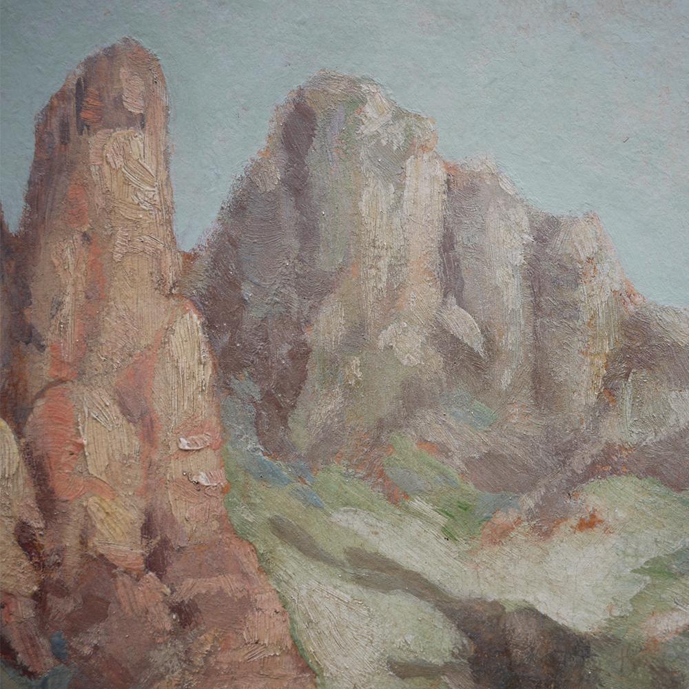 Early 20th Century Mountain Painting, Dolomites, Oil on Cardboard, 1920