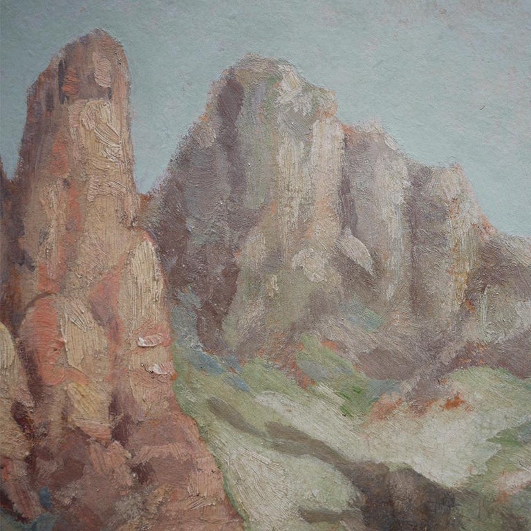 Mountain Painting, Dolomites, Oil on Cardboard, 1920 For Sale at 1stDibs