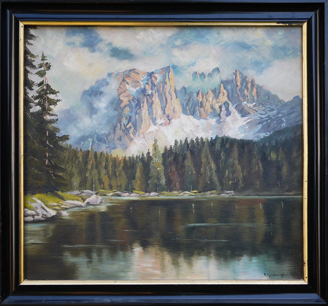 Mountain Painting, Dolomites, Oil on Cardboard, M. Heuberger C., 1940 12