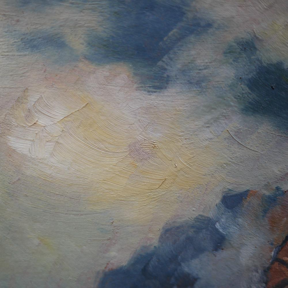 German Mountain Painting, Dolomites, Oil on Cardboard, M. Heuberger C., 1940