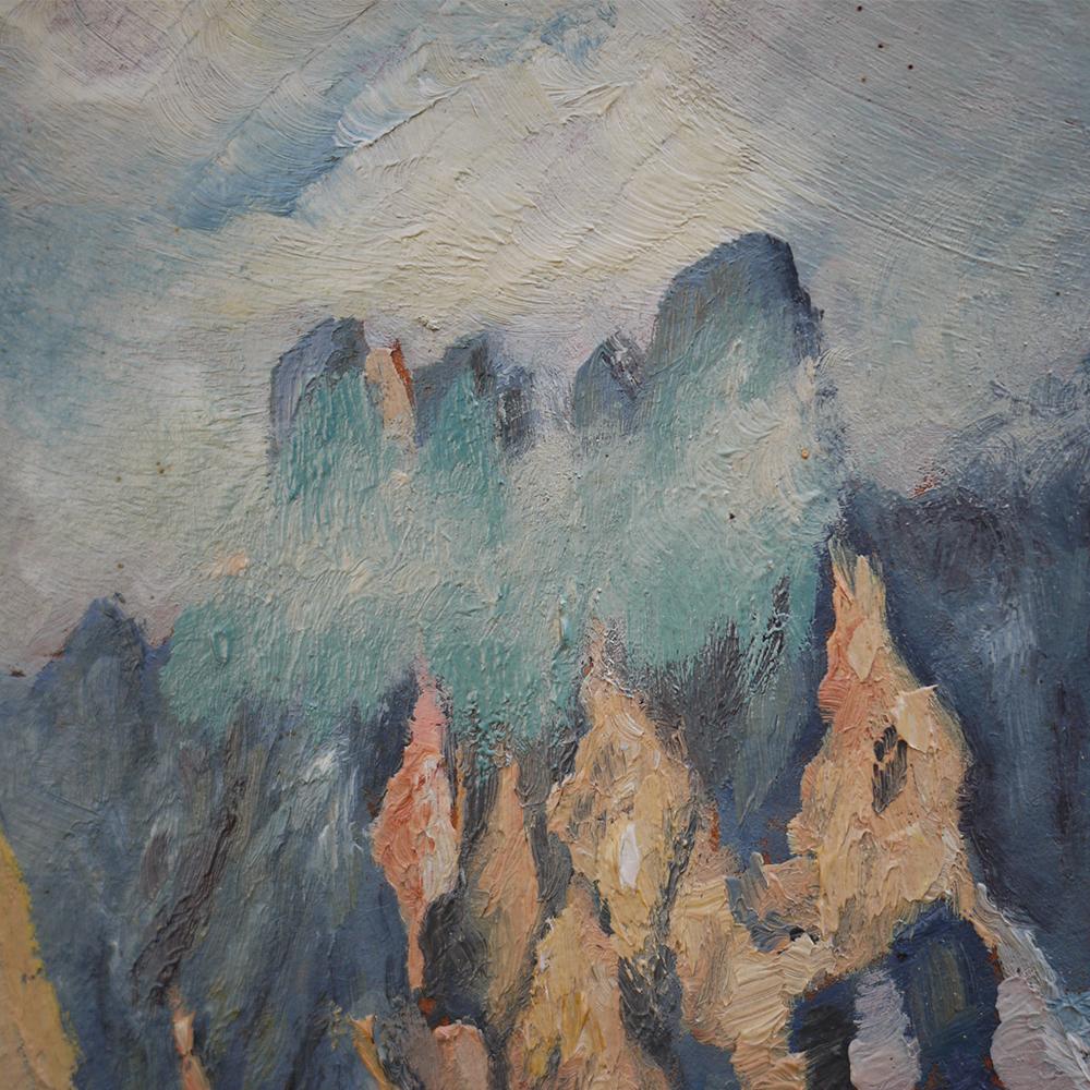Other Mountain Painting, Dolomites, Oil on Cardboard, M. Heuberger C., 1940