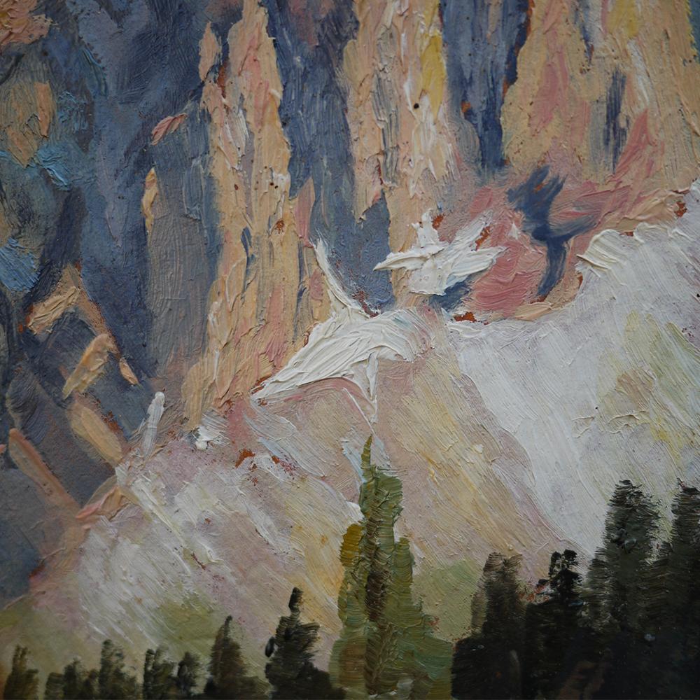 Mountain Painting, Dolomites, Oil on Cardboard, M. Heuberger C., 1940 1
