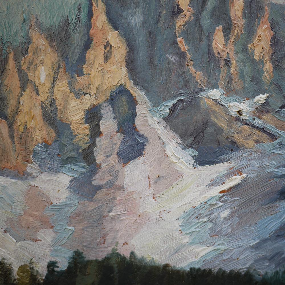 Mountain Painting, Dolomites, Oil on Cardboard, M. Heuberger C., 1940 3