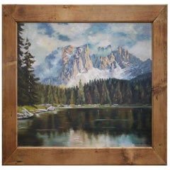 Mountain Painting, Dolomites, Oil on Cardboard, M. Heuberger C., 1940