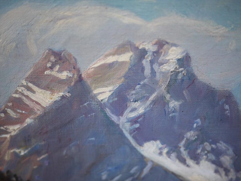 Mountain Creek Painting Oil on Canvas Alps Landscape, 1924 