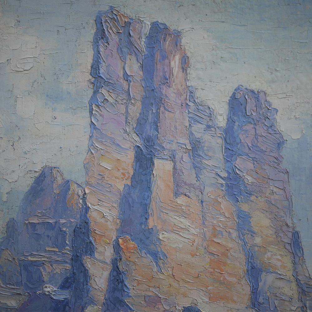 Mid-20th Century Mountain Painting, Italian Dolomites, Oil on Cardboard, A. Huber, 1940s