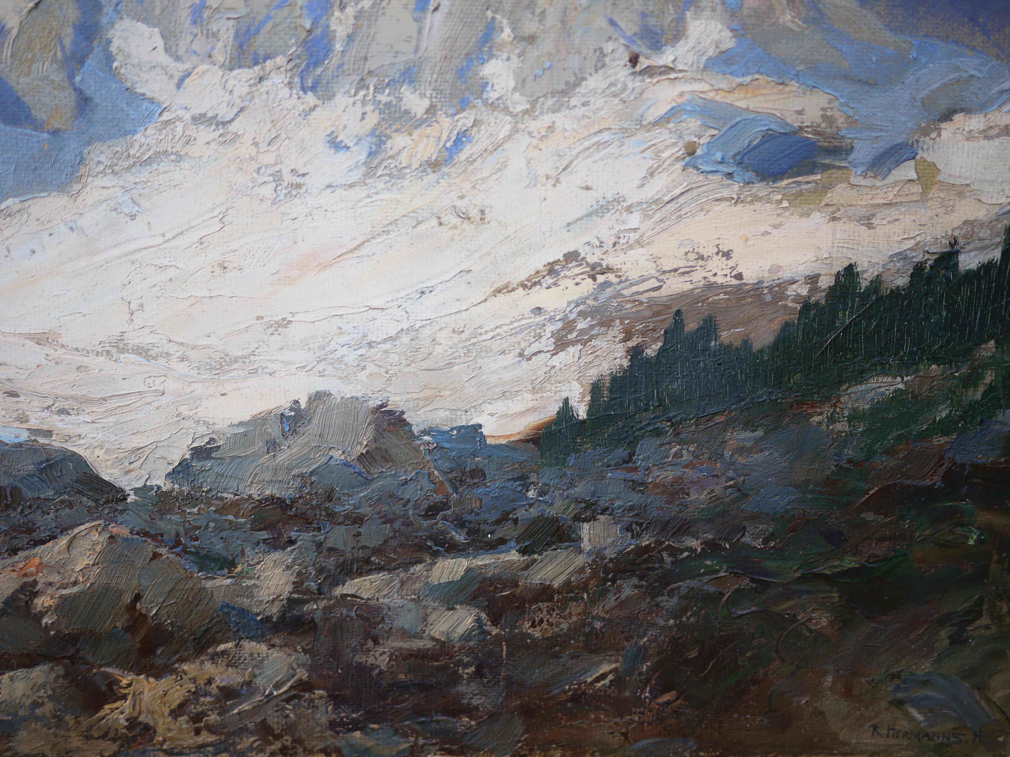 Oiled Mountain Painting, Dolomites, Oil on Board by Rudolf Hermanns, 1910