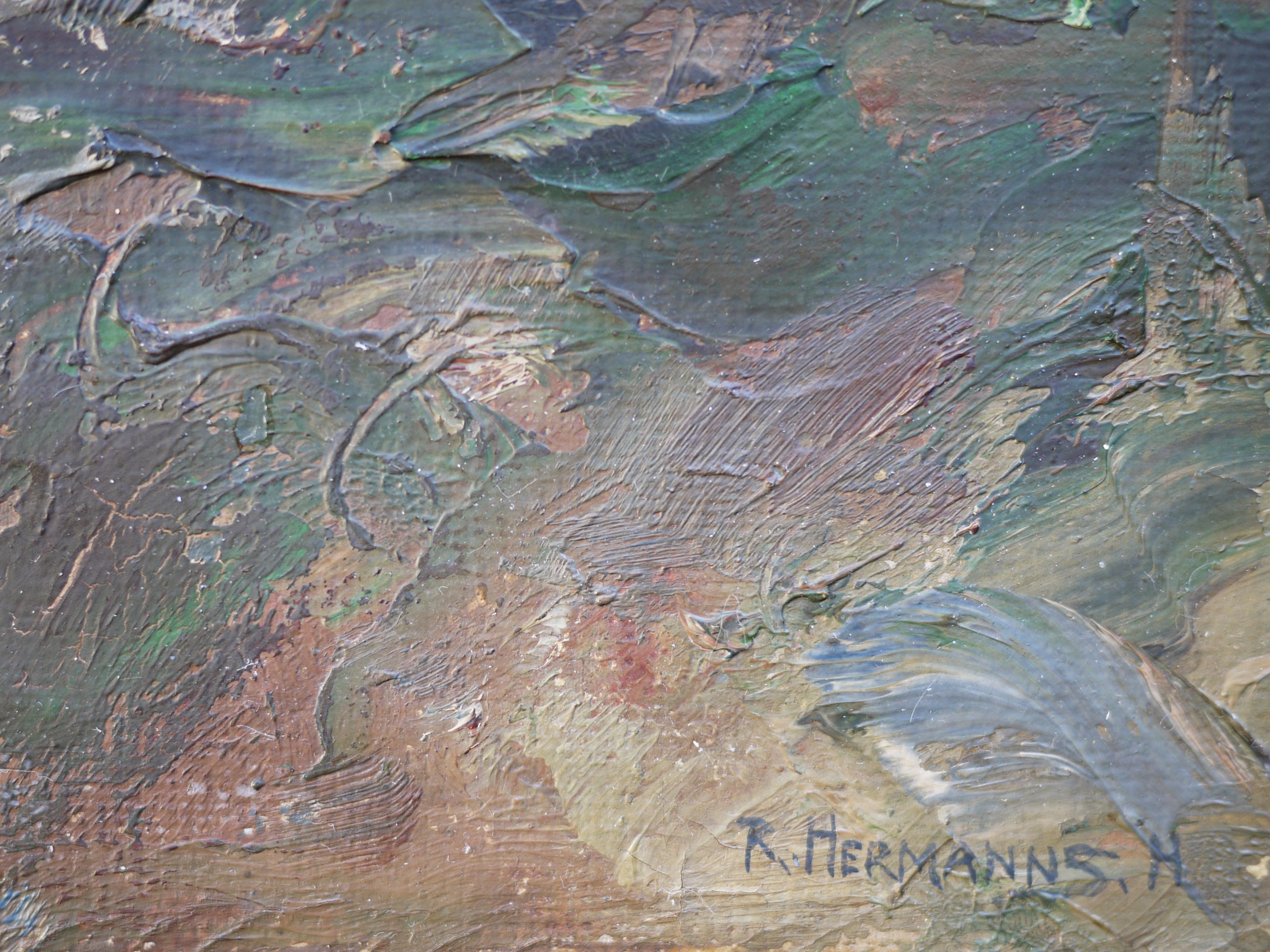Mountain Painting, Dolomites, Oil on Board by Rudolf Hermanns, 1910 In Good Condition In Vo', Veneto
