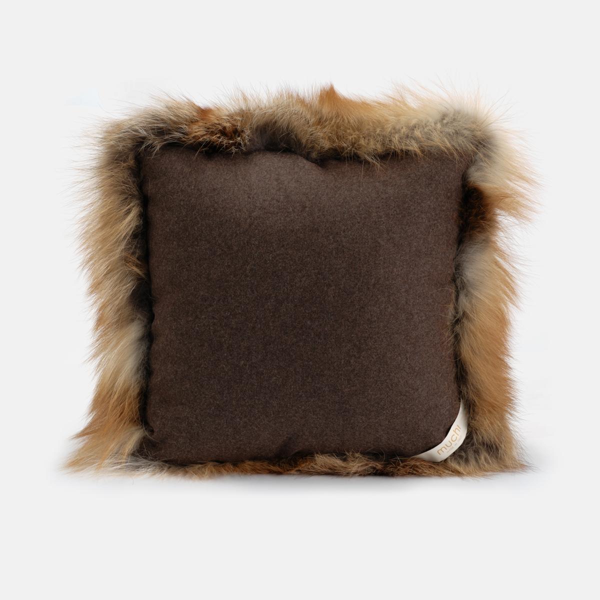 Italian Mountain Red Fox Natural Fur Pillow Cushion by Muchi Decor For Sale
