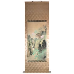  Japanese Old Misty Mountain Retreat Hand-Painted Silk Scroll